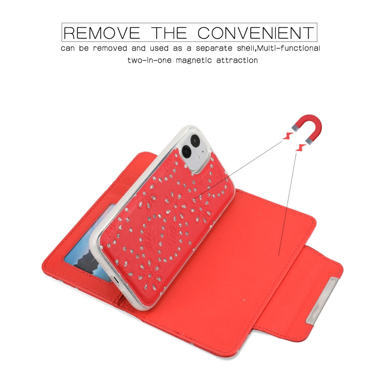For iPhone 11 Separable Maple Leaf Flower Litchi Texture Flip Leather Case with Holder & Card Slot & Wallet & Lanyard