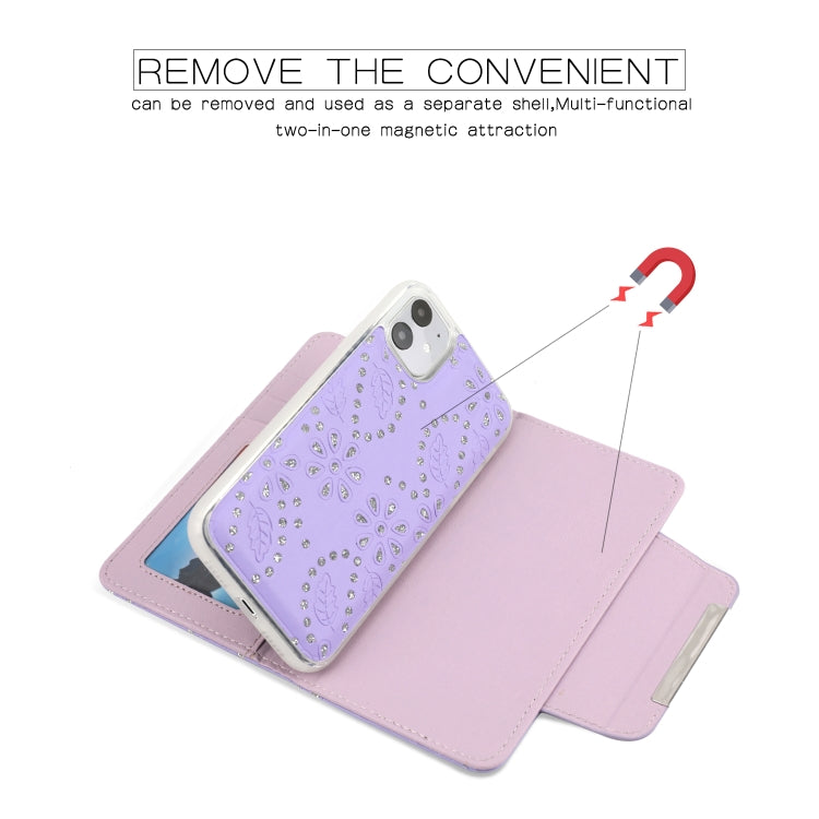 For iPhone 11 Separable Maple Leaf Flower Litchi Texture Flip Leather Case with Holder & Card Slot & Wallet & Lanyard