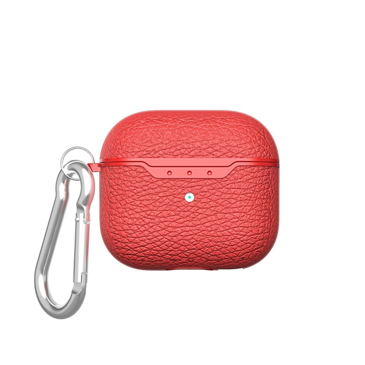 Litchi Texture Leather Anti-fall Earphones Protective Case with Hook For AirPods 3