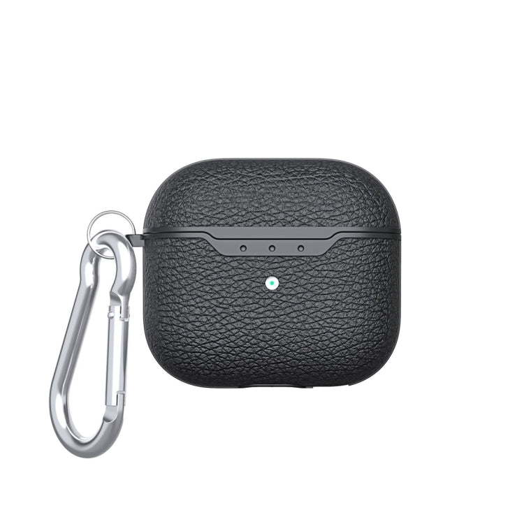Litchi Texture Leather Anti-fall Earphones Protective Case with Hook For AirPods 3