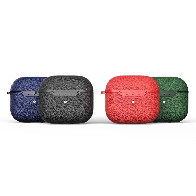 Litchi Texture Leather Anti-fall Earphones Protective Case with Hook For AirPods 3