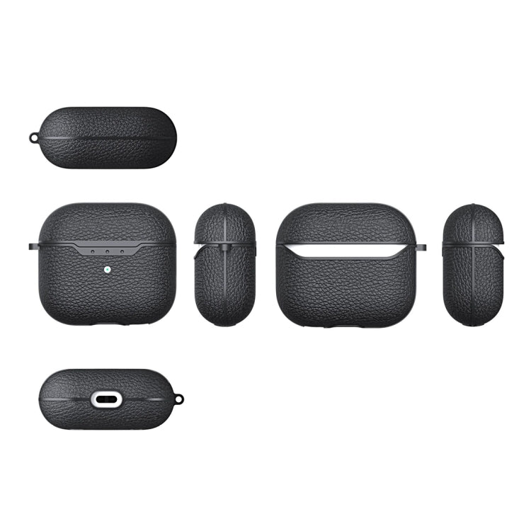 Litchi Texture Leather Anti-fall Earphones Protective Case with Hook For AirPods 3