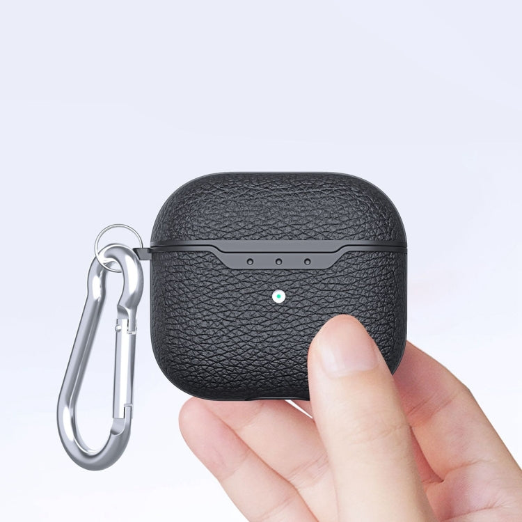 Litchi Texture Leather Anti-fall Earphones Protective Case with Hook For AirPods 3