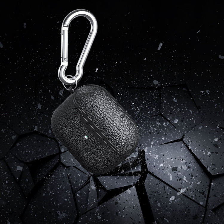Litchi Texture Leather Anti-fall Earphones Protective Case with Hook For AirPods 3