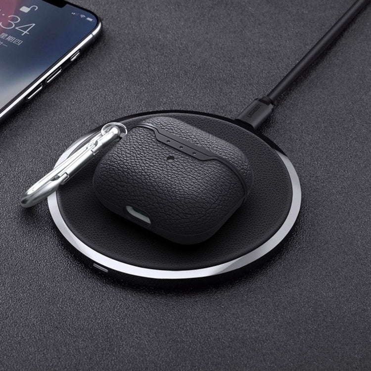 Litchi Texture Leather Anti-fall Earphones Protective Case with Hook For AirPods 3