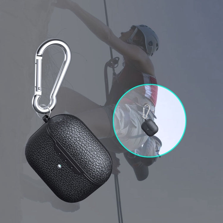 Litchi Texture Leather Anti-fall Earphones Protective Case with Hook For AirPods 3
