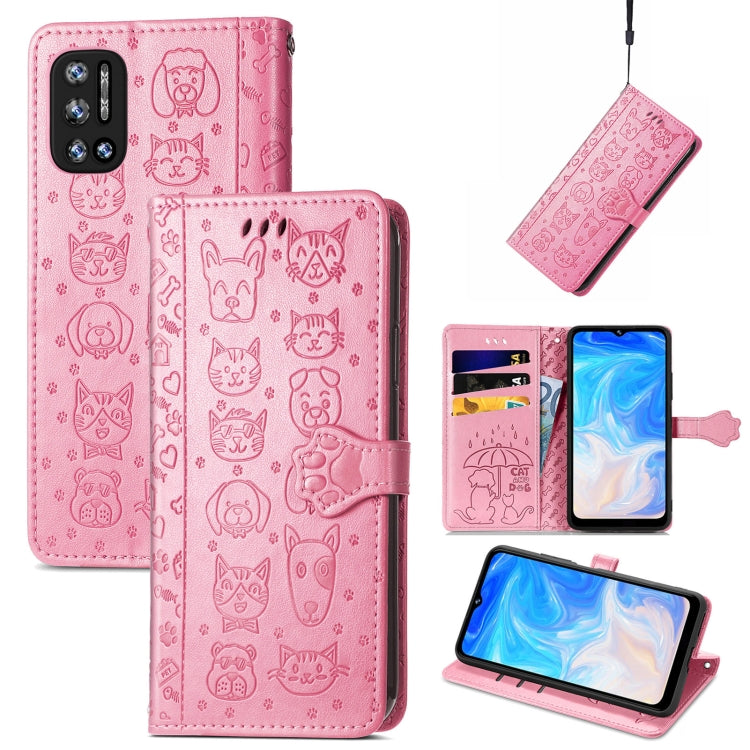 For Doogee N40 Pro Cat and Dog Embossed Horizontal Flip Phone Leather Case with Holder & Card Slot & Wallet & Lanyard
