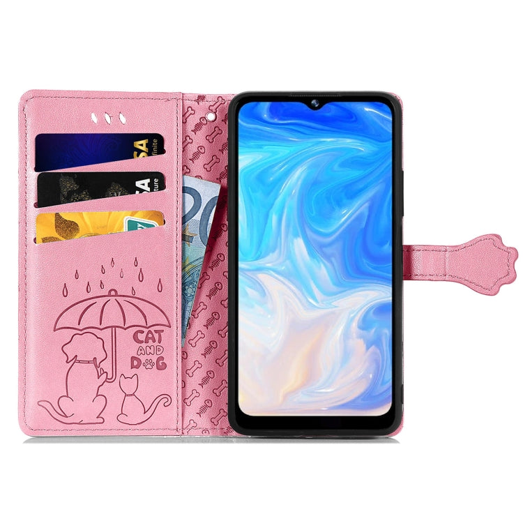 For Doogee N40 Pro Cat and Dog Embossed Horizontal Flip Phone Leather Case with Holder & Card Slot & Wallet & Lanyard