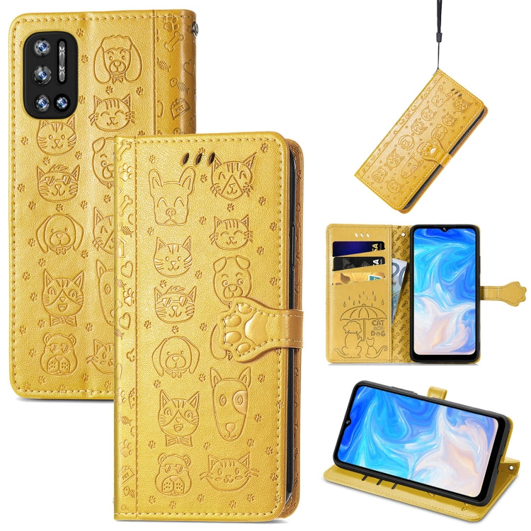 For Doogee N40 Pro Cat and Dog Embossed Horizontal Flip Phone Leather Case with Holder & Card Slot & Wallet & Lanyard