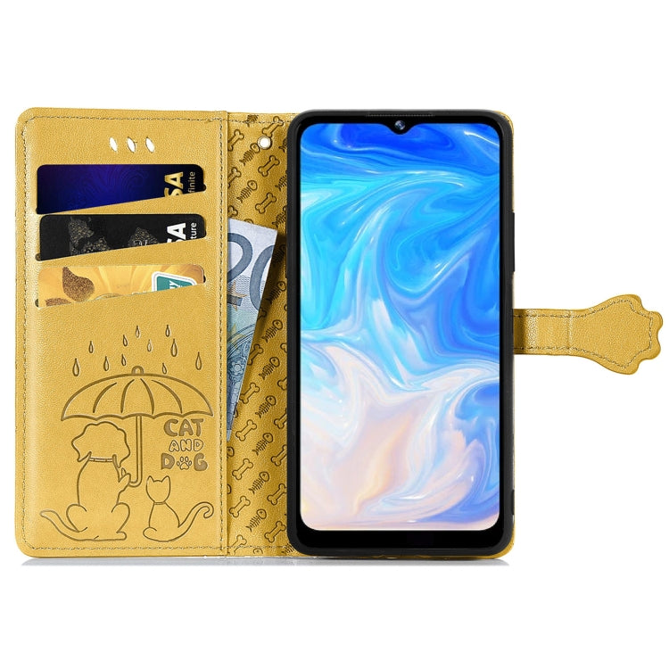 For Doogee N40 Pro Cat and Dog Embossed Horizontal Flip Phone Leather Case with Holder & Card Slot & Wallet & Lanyard