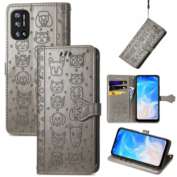 For Doogee N40 Pro Cat and Dog Embossed Horizontal Flip Phone Leather Case with Holder & Card Slot & Wallet & Lanyard