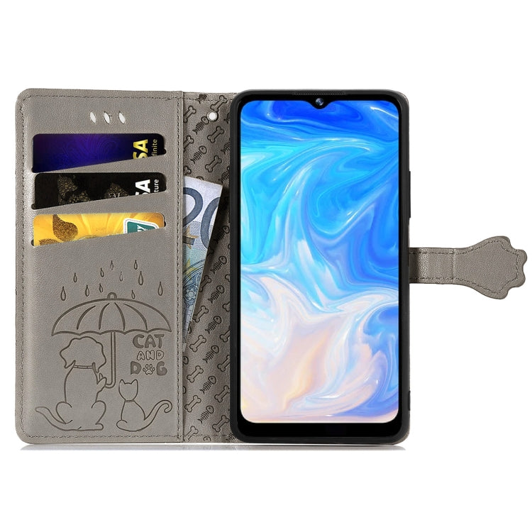 For Doogee N40 Pro Cat and Dog Embossed Horizontal Flip Phone Leather Case with Holder & Card Slot & Wallet & Lanyard
