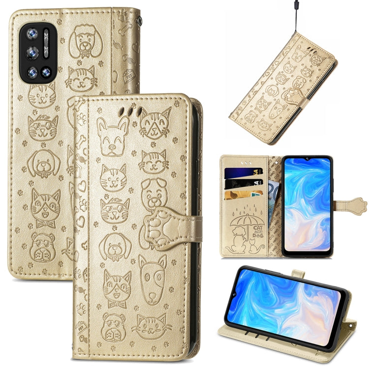For Doogee N40 Pro Cat and Dog Embossed Horizontal Flip Phone Leather Case with Holder & Card Slot & Wallet & Lanyard