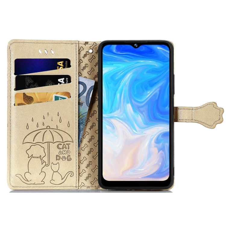 For Doogee N40 Pro Cat and Dog Embossed Horizontal Flip Phone Leather Case with Holder & Card Slot & Wallet & Lanyard