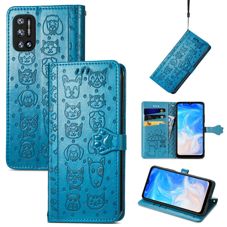 For Doogee N40 Pro Cat and Dog Embossed Horizontal Flip Phone Leather Case with Holder & Card Slot & Wallet & Lanyard