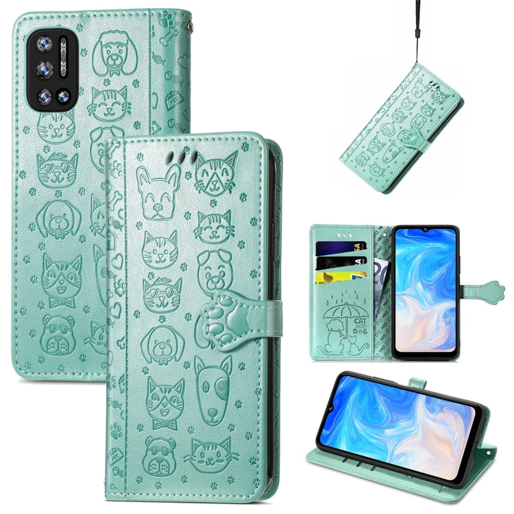 For Doogee N40 Pro Cat and Dog Embossed Horizontal Flip Phone Leather Case with Holder & Card Slot & Wallet & Lanyard