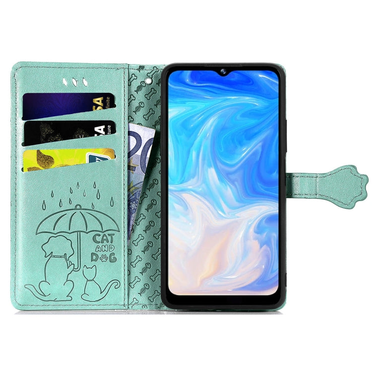 For Doogee N40 Pro Cat and Dog Embossed Horizontal Flip Phone Leather Case with Holder & Card Slot & Wallet & Lanyard