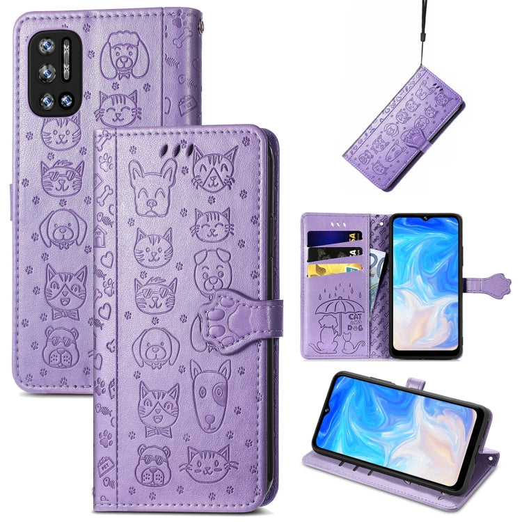 For Doogee N40 Pro Cat and Dog Embossed Horizontal Flip Phone Leather Case with Holder & Card Slot & Wallet & Lanyard