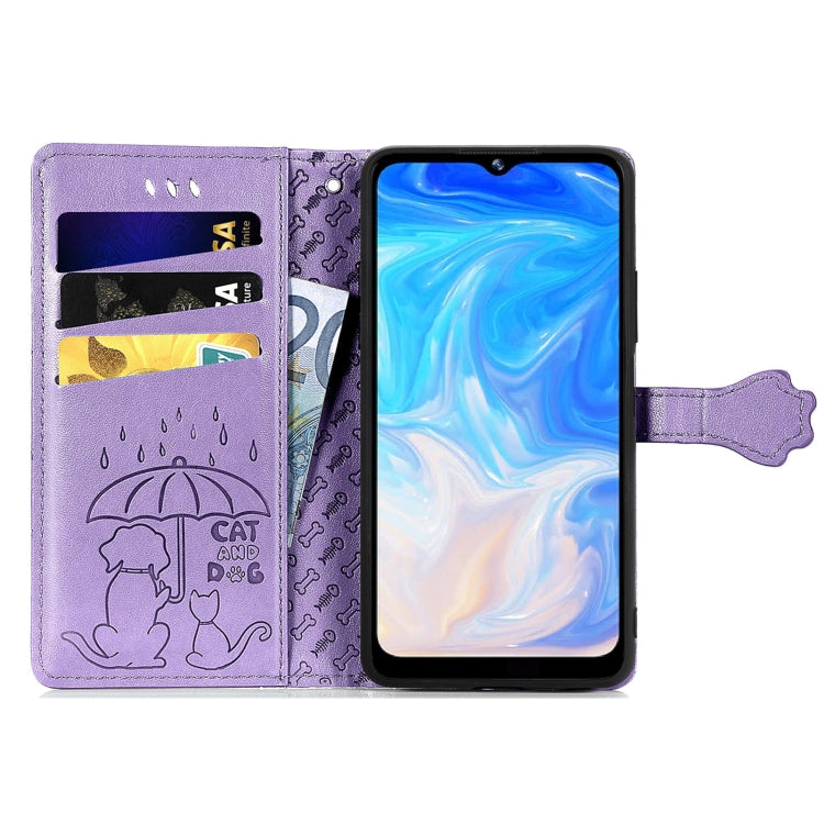 For Doogee N40 Pro Cat and Dog Embossed Horizontal Flip Phone Leather Case with Holder & Card Slot & Wallet & Lanyard