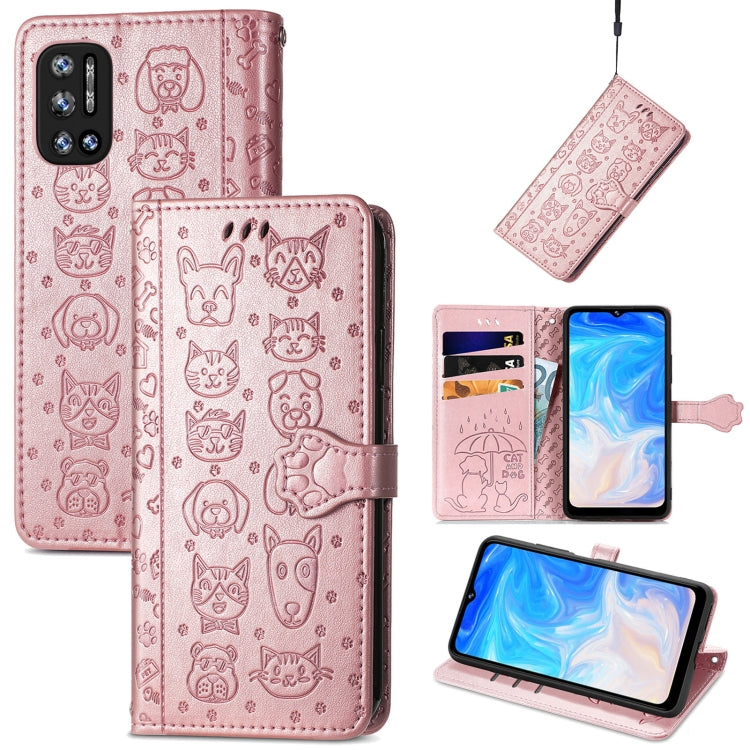 For Doogee N40 Pro Cat and Dog Embossed Horizontal Flip Phone Leather Case with Holder & Card Slot & Wallet & Lanyard
