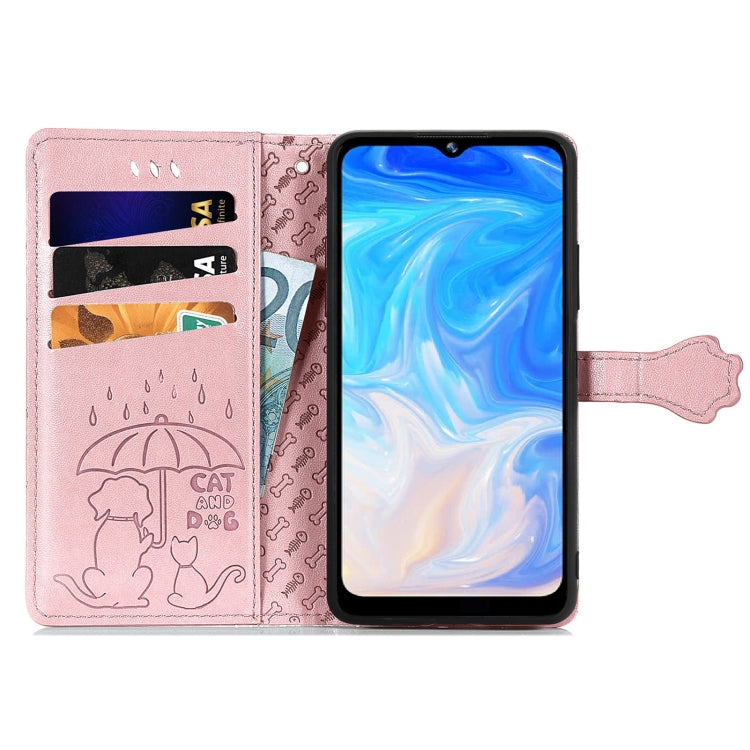 For Doogee N40 Pro Cat and Dog Embossed Horizontal Flip Phone Leather Case with Holder & Card Slot & Wallet & Lanyard