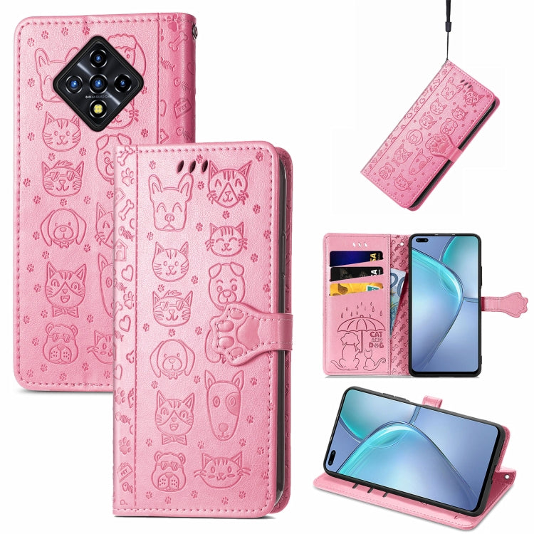 For Infinix Zero 8 Cat and Dog Embossed Horizontal Flip Phone Leather Case with Holder & Card Slot & Wallet & Lanyard