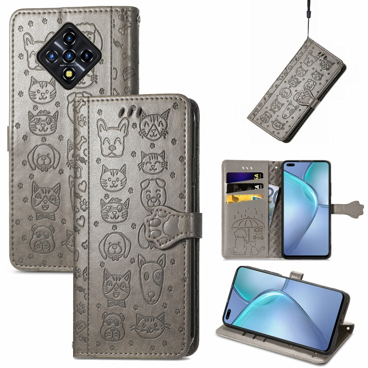 For Infinix Zero 8 Cat and Dog Embossed Horizontal Flip Phone Leather Case with Holder & Card Slot & Wallet & Lanyard