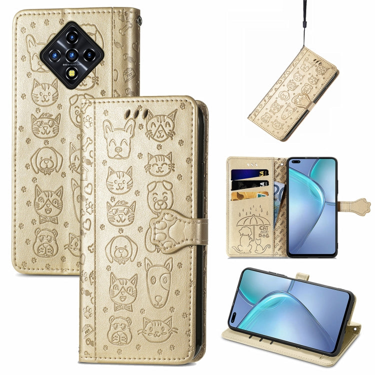 For Infinix Zero 8 Cat and Dog Embossed Horizontal Flip Phone Leather Case with Holder & Card Slot & Wallet & Lanyard