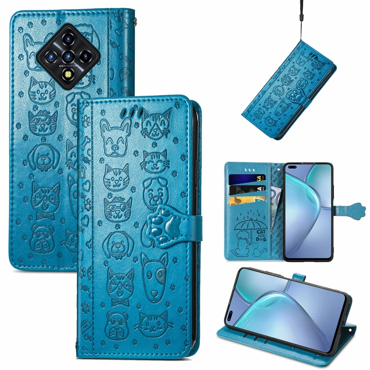 For Infinix Zero 8 Cat and Dog Embossed Horizontal Flip Phone Leather Case with Holder & Card Slot & Wallet & Lanyard