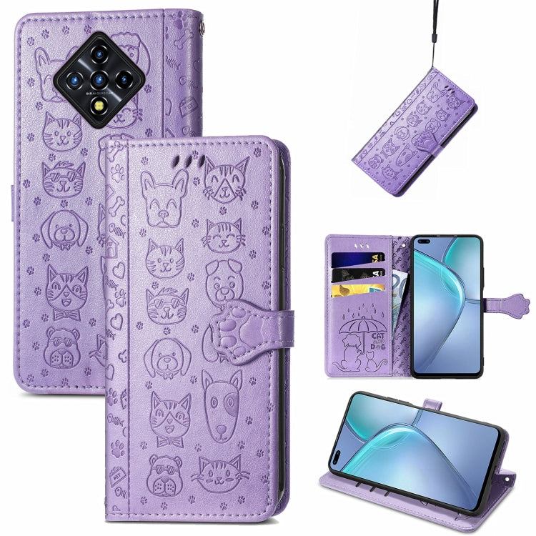 For Infinix Zero 8 Cat and Dog Embossed Horizontal Flip Phone Leather Case with Holder & Card Slot & Wallet & Lanyard