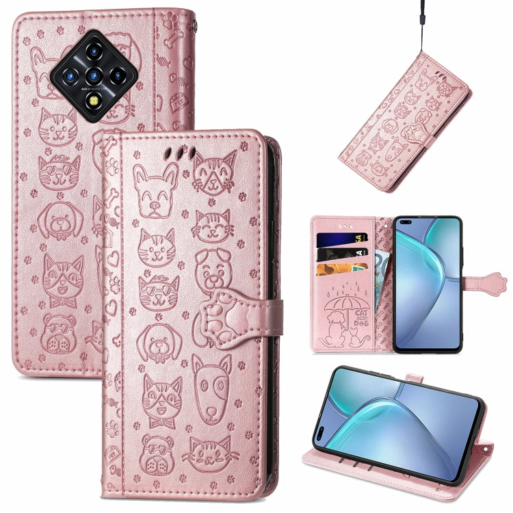 For Infinix Zero 8 Cat and Dog Embossed Horizontal Flip Phone Leather Case with Holder & Card Slot & Wallet & Lanyard