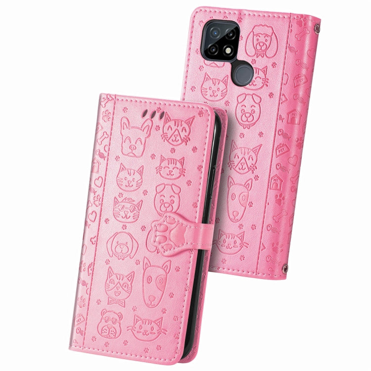 For OPPO Realme C21Y Cat and Dog Embossed Horizontal Flip Phone Leather Case with Holder & Card Slot & Wallet & Lanyard