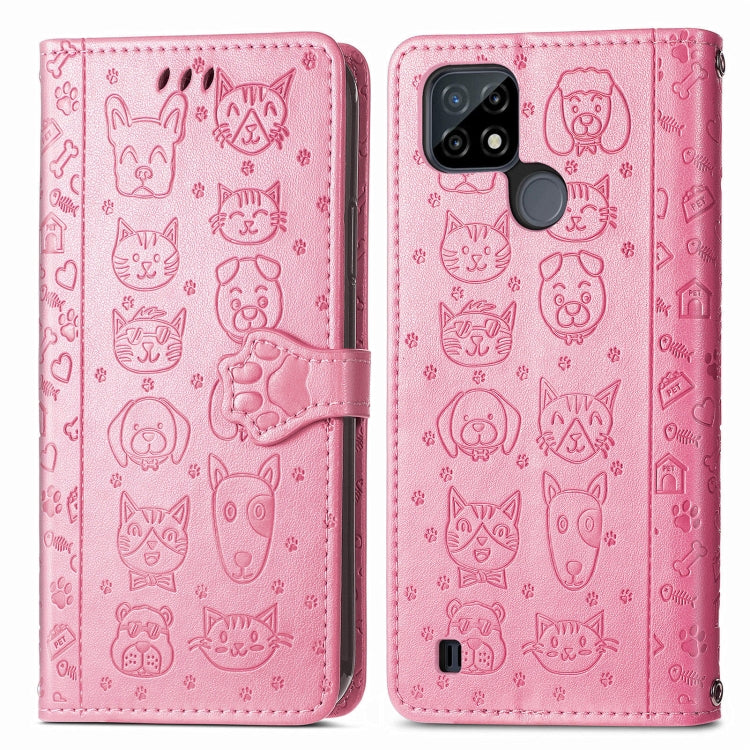 For OPPO Realme C21Y Cat and Dog Embossed Horizontal Flip Phone Leather Case with Holder & Card Slot & Wallet & Lanyard