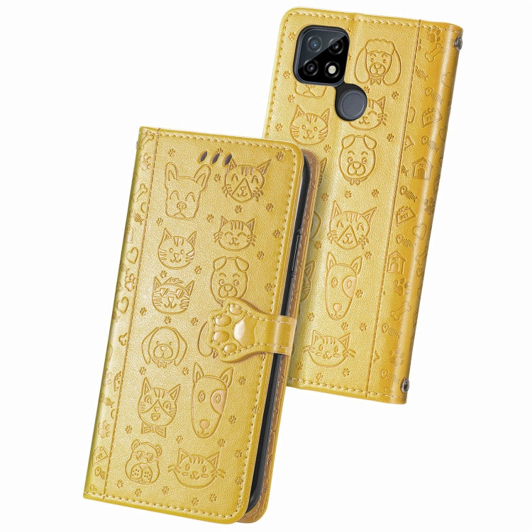 For OPPO Realme C21Y Cat and Dog Embossed Horizontal Flip Phone Leather Case with Holder & Card Slot & Wallet & Lanyard