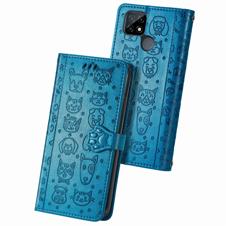 For OPPO Realme C21Y Cat and Dog Embossed Horizontal Flip Phone Leather Case with Holder & Card Slot & Wallet & Lanyard