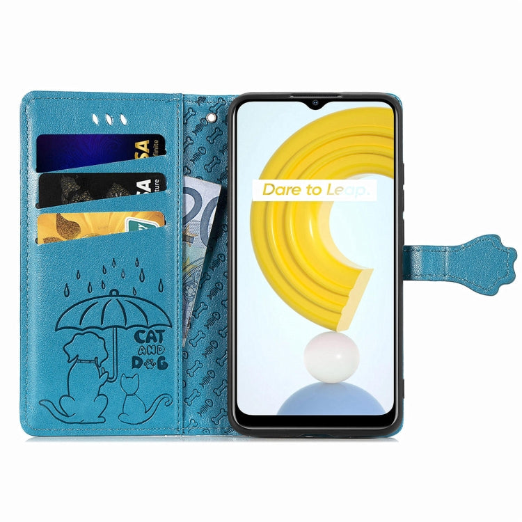 For OPPO Realme C21Y Cat and Dog Embossed Horizontal Flip Phone Leather Case with Holder & Card Slot & Wallet & Lanyard