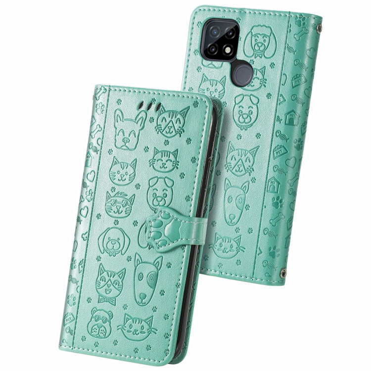 For OPPO Realme C21Y Cat and Dog Embossed Horizontal Flip Phone Leather Case with Holder & Card Slot & Wallet & Lanyard