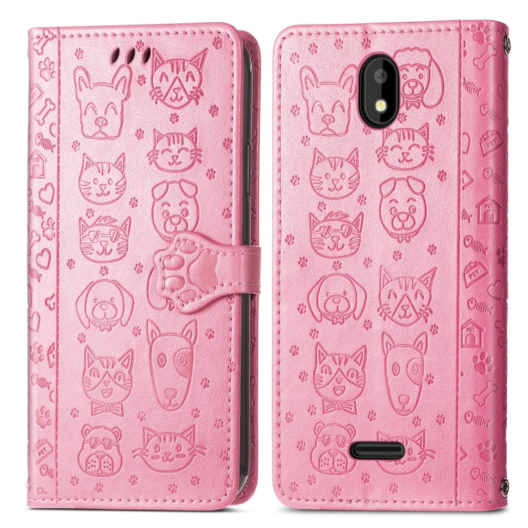 For Vodafone Smart E11 Cat and Dog Embossed Horizontal Flip Phone Leather Case with Holder & Card Slot & Wallet & Lanyard