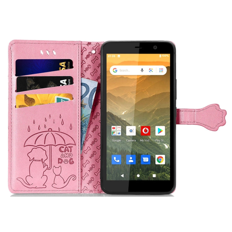 For Vodafone Smart E11 Cat and Dog Embossed Horizontal Flip Phone Leather Case with Holder & Card Slot & Wallet & Lanyard