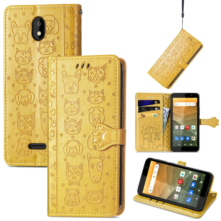 For Vodafone Smart E11 Cat and Dog Embossed Horizontal Flip Phone Leather Case with Holder & Card Slot & Wallet & Lanyard
