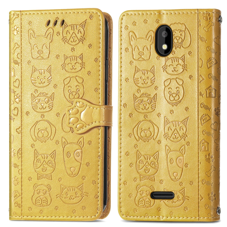 For Vodafone Smart E11 Cat and Dog Embossed Horizontal Flip Phone Leather Case with Holder & Card Slot & Wallet & Lanyard