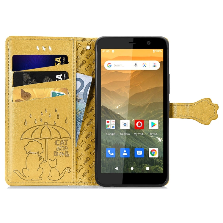 For Vodafone Smart E11 Cat and Dog Embossed Horizontal Flip Phone Leather Case with Holder & Card Slot & Wallet & Lanyard