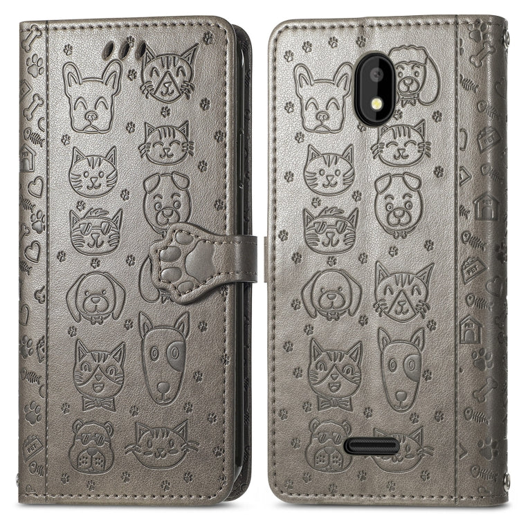 For Vodafone Smart E11 Cat and Dog Embossed Horizontal Flip Phone Leather Case with Holder & Card Slot & Wallet & Lanyard