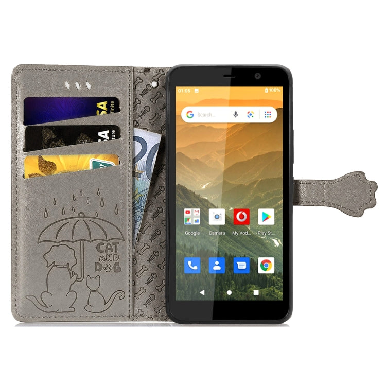 For Vodafone Smart E11 Cat and Dog Embossed Horizontal Flip Phone Leather Case with Holder & Card Slot & Wallet & Lanyard