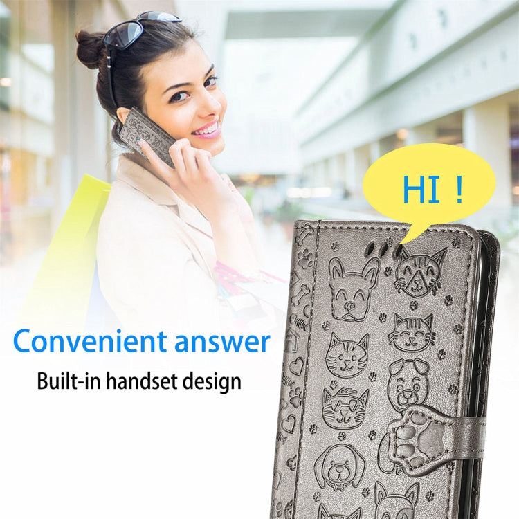 For Vodafone Smart E11 Cat and Dog Embossed Horizontal Flip Phone Leather Case with Holder & Card Slot & Wallet & Lanyard
