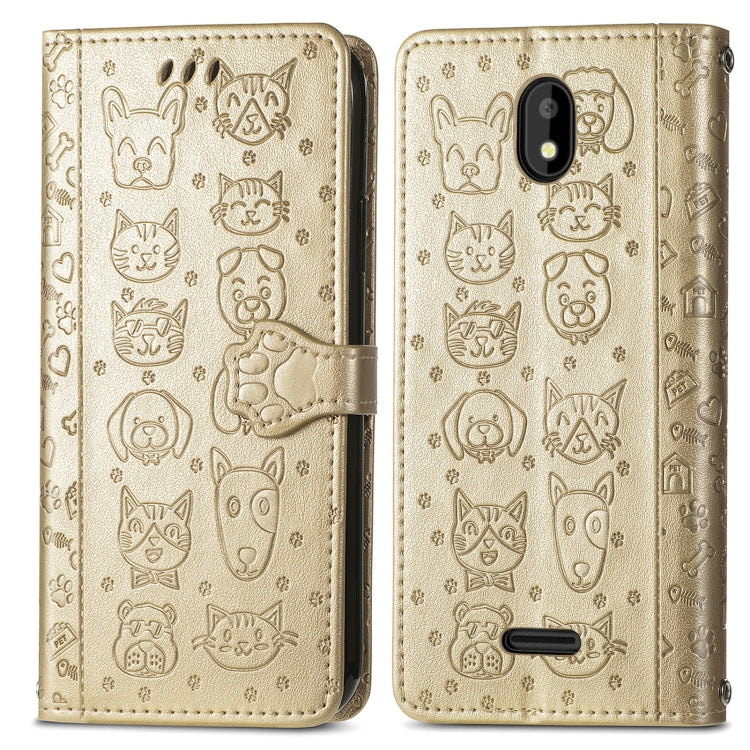 For Vodafone Smart E11 Cat and Dog Embossed Horizontal Flip Phone Leather Case with Holder & Card Slot & Wallet & Lanyard