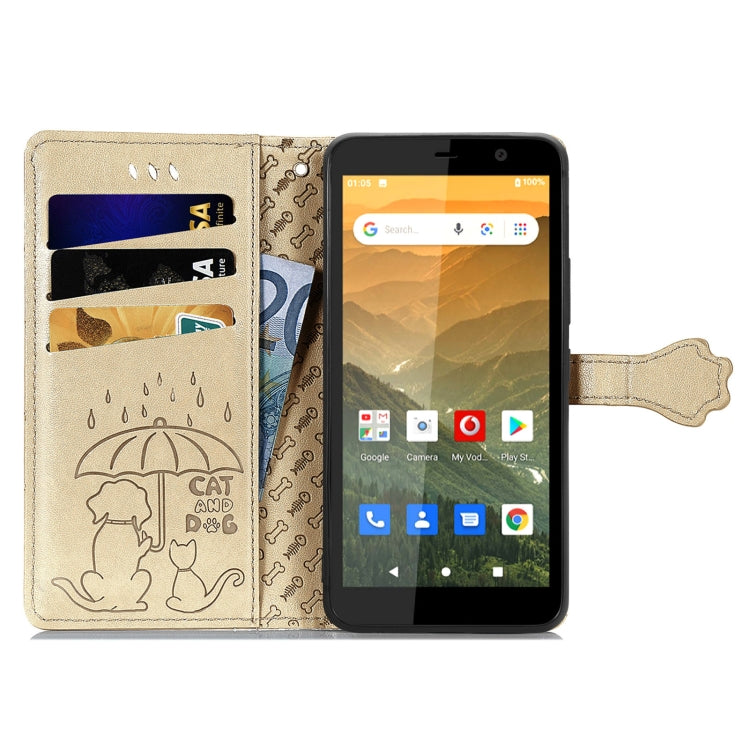 For Vodafone Smart E11 Cat and Dog Embossed Horizontal Flip Phone Leather Case with Holder & Card Slot & Wallet & Lanyard