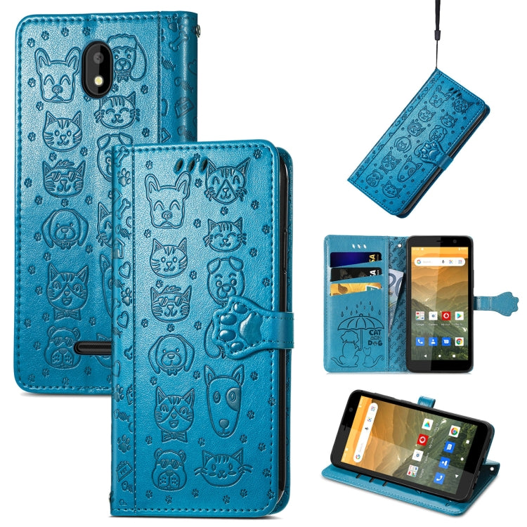 For Vodafone Smart E11 Cat and Dog Embossed Horizontal Flip Phone Leather Case with Holder & Card Slot & Wallet & Lanyard
