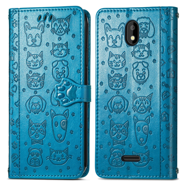 For Vodafone Smart E11 Cat and Dog Embossed Horizontal Flip Phone Leather Case with Holder & Card Slot & Wallet & Lanyard