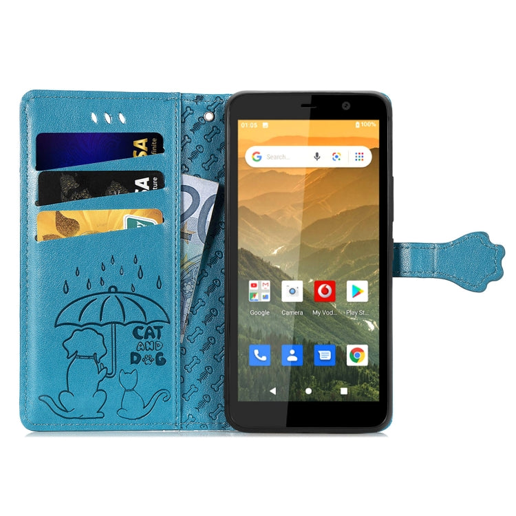 For Vodafone Smart E11 Cat and Dog Embossed Horizontal Flip Phone Leather Case with Holder & Card Slot & Wallet & Lanyard
